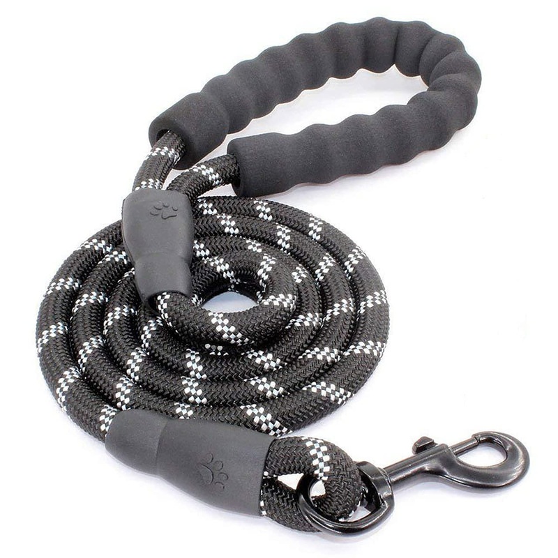 Cutefly dog leash for small medium and large dogs 1.5m up to 150kg with comfortable padded handle & robust reflective nylon for safety for people and dogs, black