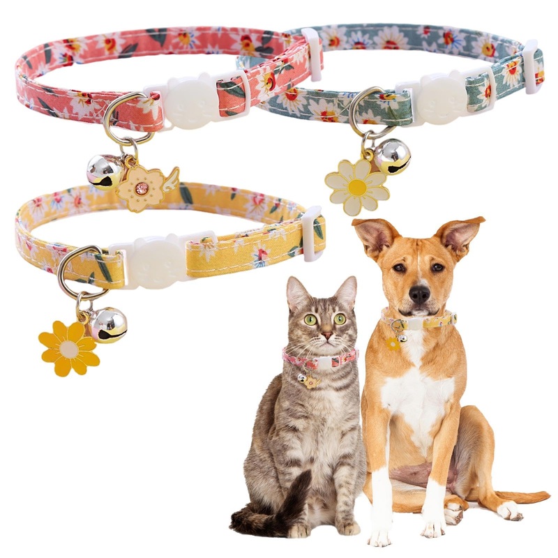 DELITLS 3pcs Reflective Cat Collars with Bell Cotton Breakaway Practical Soft Adjustable Safety Quick Release Cat Collar(Size:3pcs)