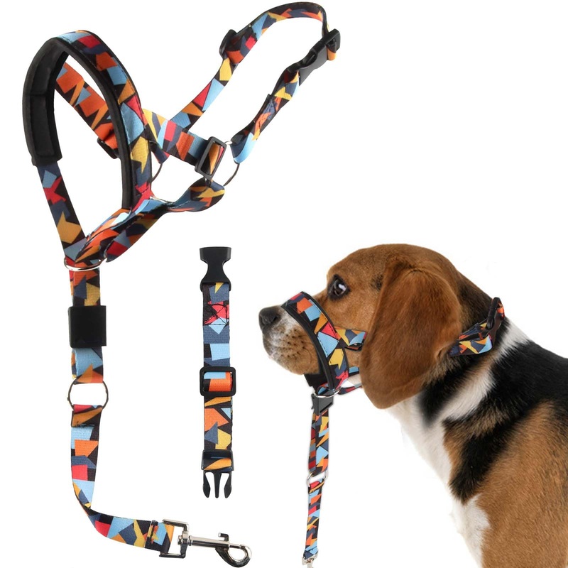 Dog halter, FainFun dog head halter, dog head harness, halter for dogs, dog halter for large dogs, preventing dangerous pulling of dogs on walks (L) L