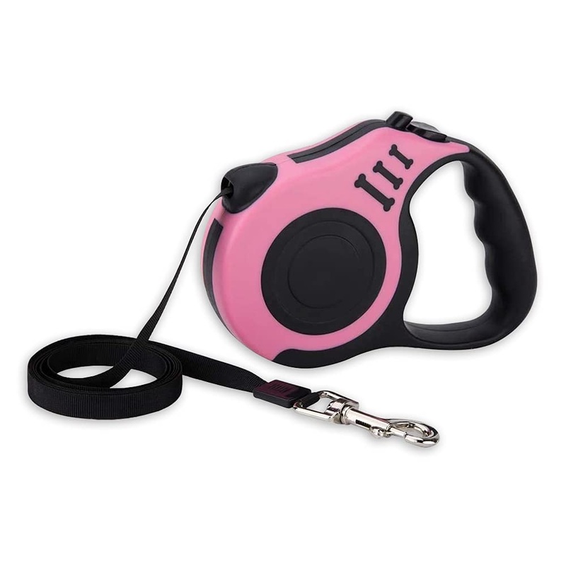 Dog leash, retractable dog leash for small, medium and large dogs, pink, 5 m 5 meters