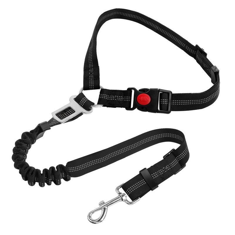 Dog Safety Harness, Adjustable with Elastic Buffer, 360 Swivel Carabiner Nylon Pet Seat Belts Heavy Duty Car Harness for Dogs (Base Type, Black) Base Type