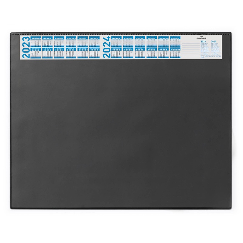 Durable desk pad (with full-view panel and calendar, 650 x 520 mm) 1 piece, black, 720401