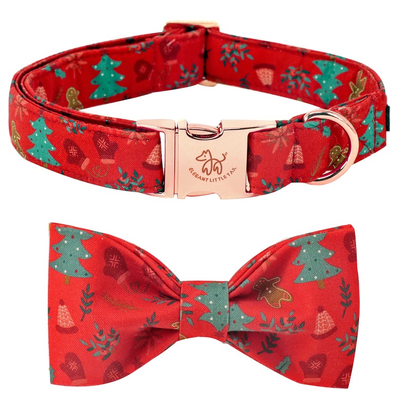 Elegant little tail Christmas dog collar, puppy collar, dog collar for men or women with bow, adjustable soft bow tie, dog collars for small dogs S (pack of 1) red colorful