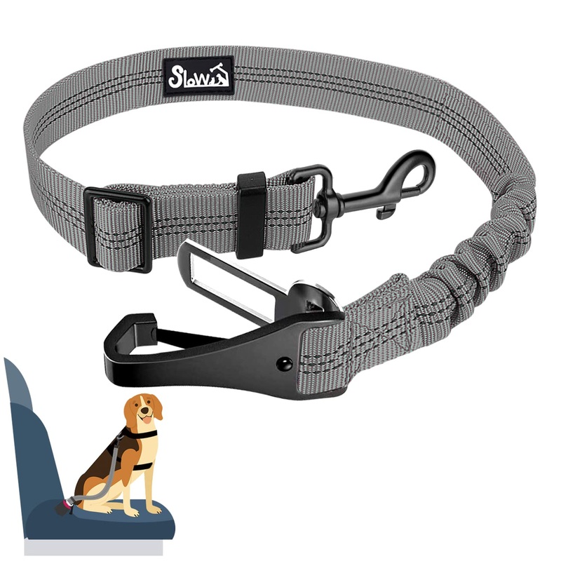 Eyein dog seat belt, 3 in 1 seat belt dog car with reflective elastic nylon bungee, dog seat belt for all dog breeds and car seats trunk, 90 cm (grey) 90 cm (62-90 cm) grey