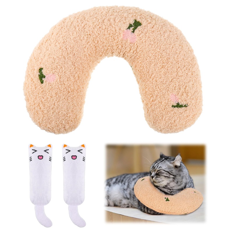 FANTESI 3 pieces half donut cat and dog cushion, catnip cushion, cat toys, catnip, plush cat toy, mouse set, toy cat, cat toys, U-shaped cushion for kittens