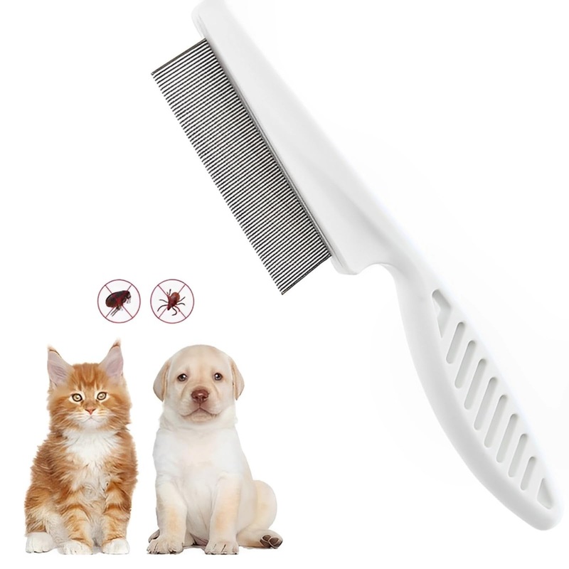 Flea comb for dogs and cats, professional dog combs, pet comb for removing fleas, lice comb, dust comb with rounded metal teeth for gentle care