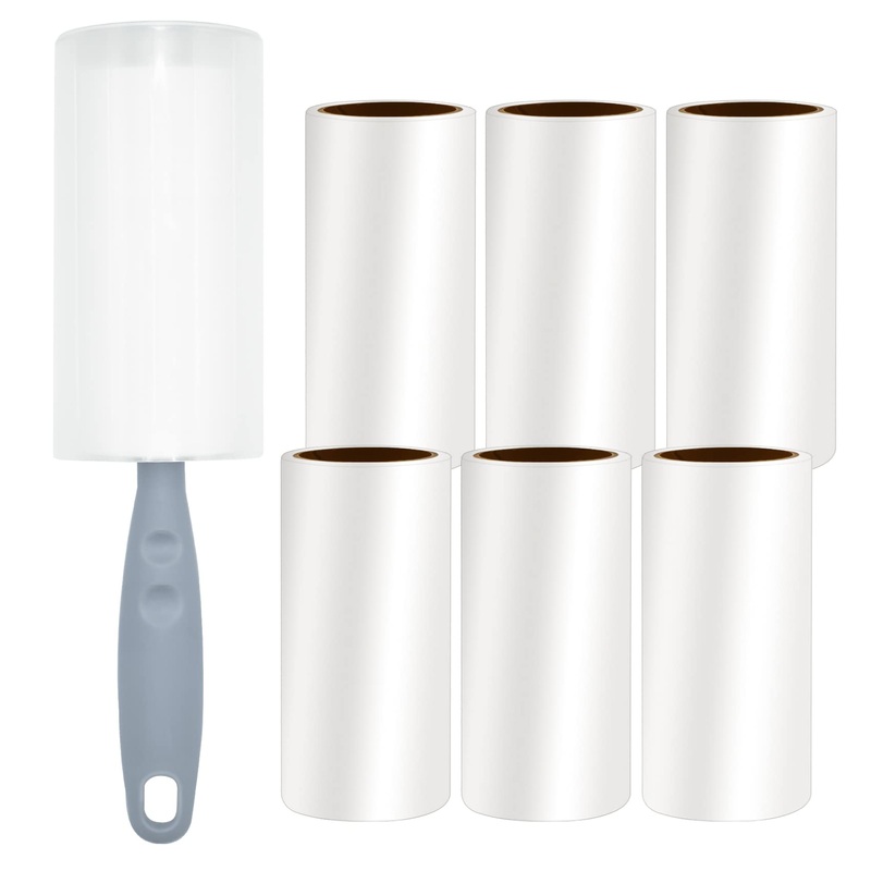 Gigmeta lint roller 6 rolls (60 sheets each) with 1 dispenser and 1 dust cover, extra sticky lint roller, pet hair remover lint brush for clothes, hair, sofa, bed, cat hair, dog hair A