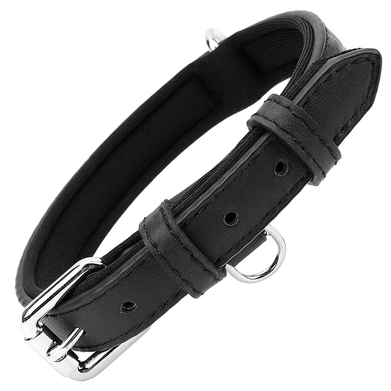 Grand Line Leather Dog Collar, Leather Dog Collar with Soft Padded, Wide and Thick Dog Collar, Adjustable Collar Dogs for Small, Medium, Large Dogs (Black, S) S: Adjustable 32-40cm, Width 2cm Black