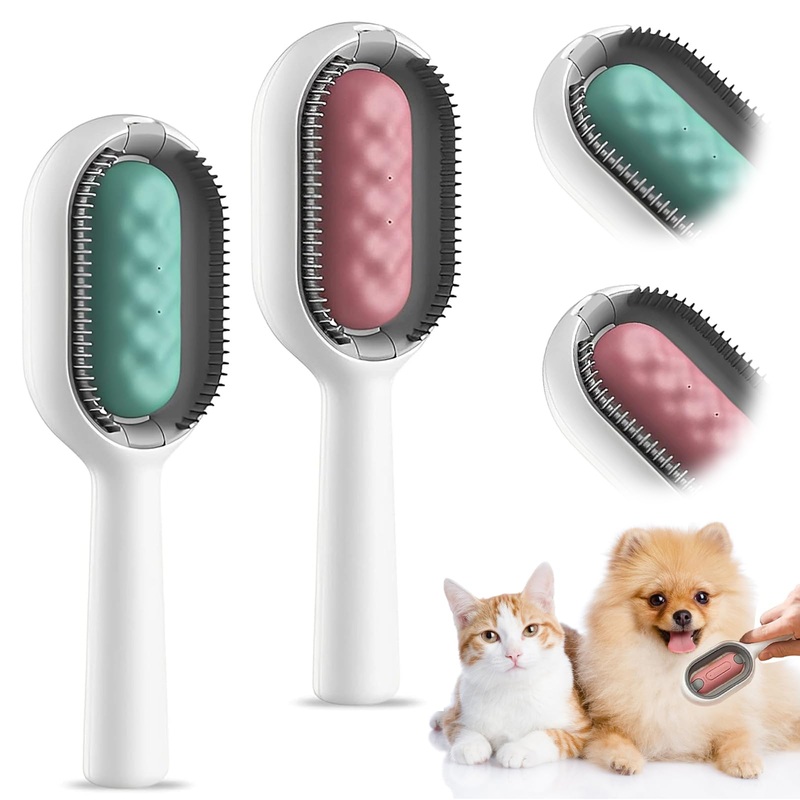 KFDDRN Pack of 2 cat brushes for short hair, 4 in 1 cat hair brush and dog brush for grooming, cleaning brush for animal hair, ideal for massage, grooming and hair removal