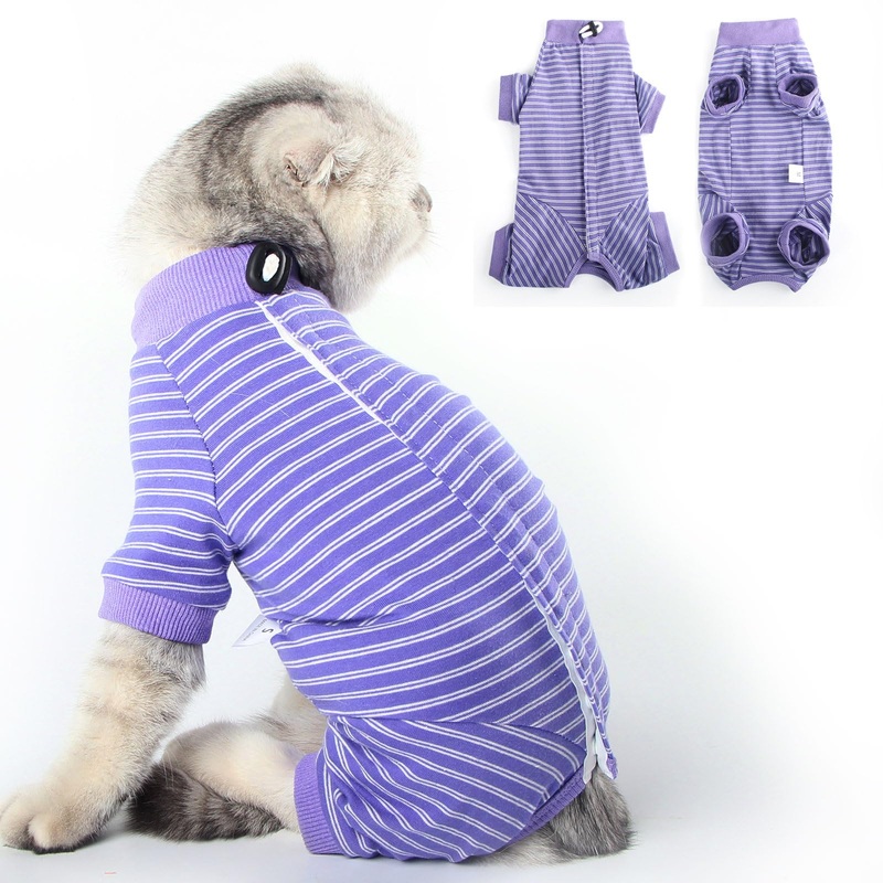 LIANZIMAU Cat Bodysuit After Surgery Cat Bodysuit for Cats Surgery Long Sleeve One-Piece Cat Clothing E-Collar Alternative M (Pack of 1) Purple Striped