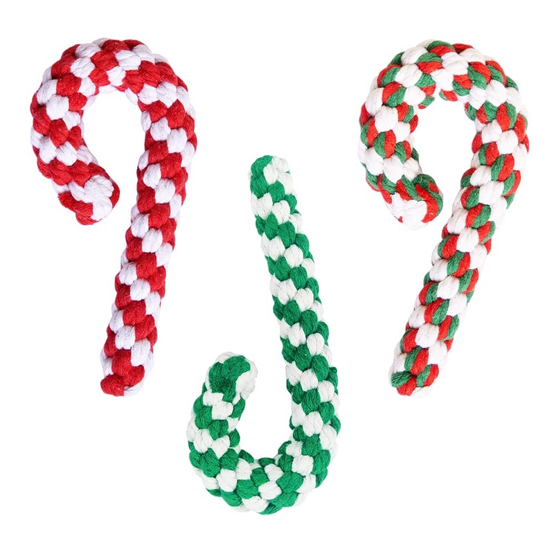 Lircentoud Pack of 3 dog toy rope, dog chew toy Christmas, dog toy Christmas, dog chew toy rope, pet toy Christmas, candy cane toy pet 3 pieces, style 1