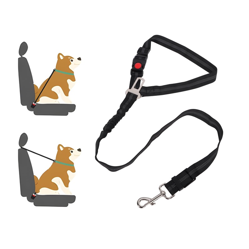 Lollanda Dog Car Seat Belt, Dog Belt for Car Seats with Reflective Strips and Buffer Ropes, Adjustable Dog Belt for Large, Medium and Small Dogs (Black) Black
