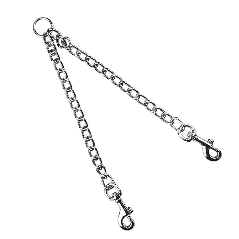 Metal Double Dog Leash Dog Leash Double Leash for 2 Dogs, 60 cm Double Dog Heavy Duty Steel Chain Lead Hiking Leash Double Metal Leash for Dogs Double Leash for Two Dogs Chain