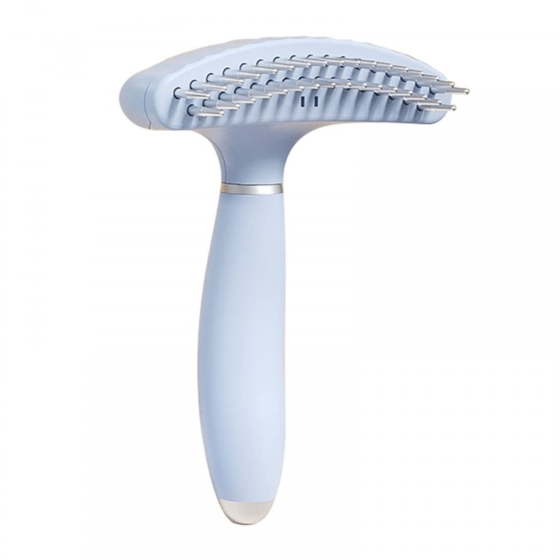 MiOYOOW Pet Brushes, Double Row Dog Rake Deshedding Comb, Self-Cleaning Fur Detangler Detangler with Two Rows of Pins for Dogs and Cats, Light Blue