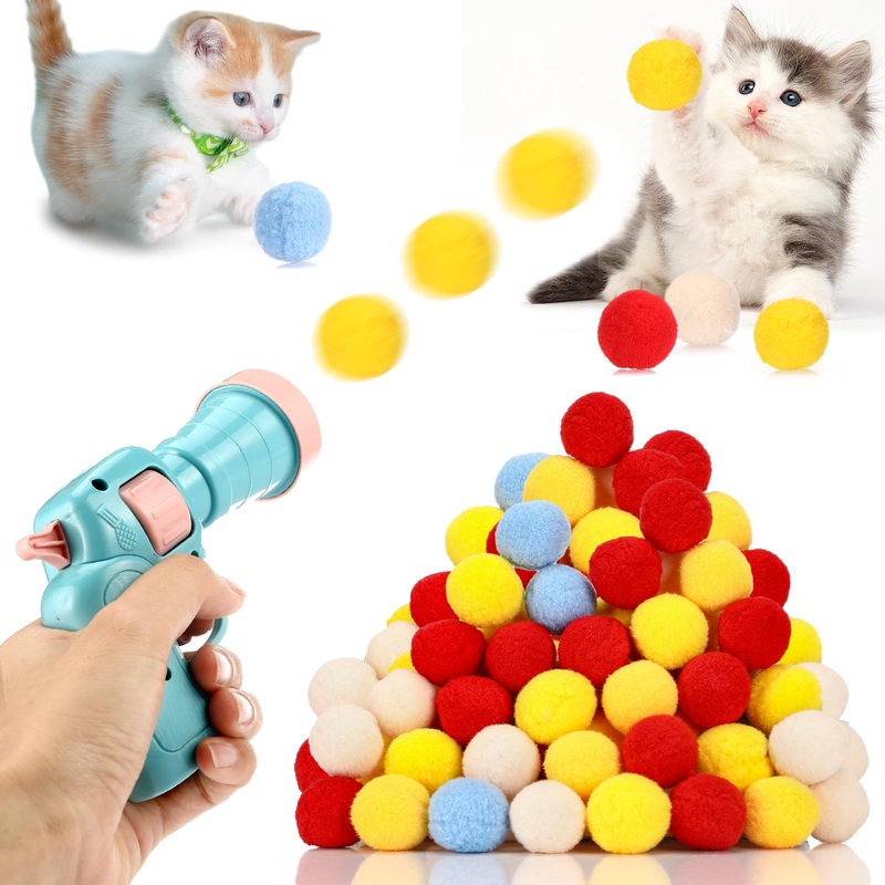 Mkitnvy cat toy 50 balls, soft cat balls, kitten pompom toy balls, plush kitten pet toy balls, interactive toy for cats and kittens