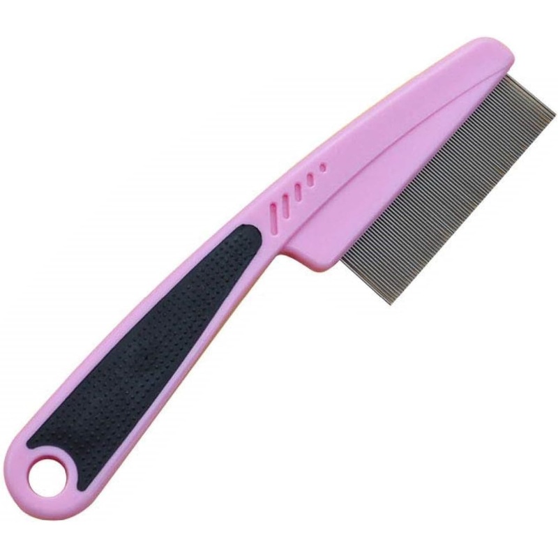 Mnixy U7EQ Flea Comb for Cats and Dogs, Anti-Tangle, Grooming Comb with Easy Handle, Long Use, Stainless Steel (Teeth) Plastic, Pink 1Pcs