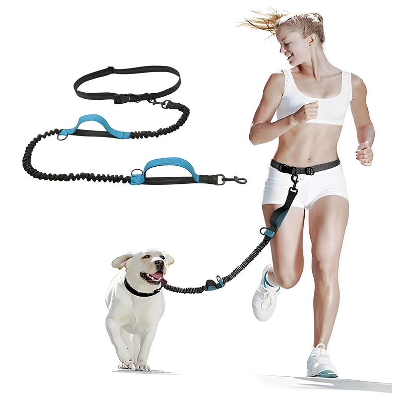 Nizirioo jogging leash for dogs, hands-free dog leash: elastic and reflective dog leash with waist strap, double handle, hand-free dog leash for medium and large dogs, 140-200 cm