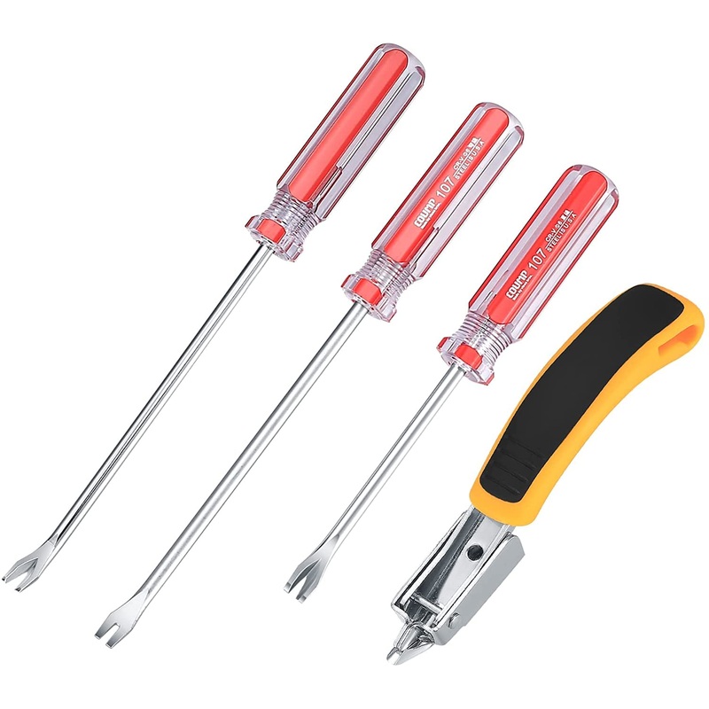 Pack of 4 staple remover with tack puller tool, upholstery construction nail puller remover tool, upholstery remover – plastic handles
