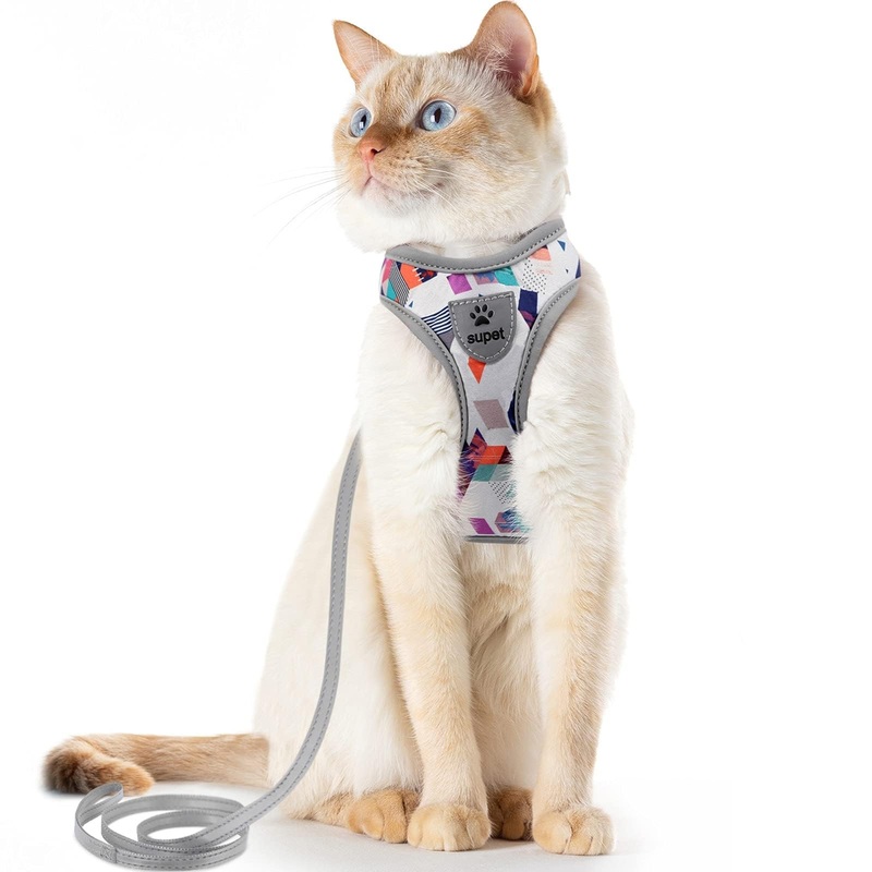 Supet Cat Harness and Leash Set Escape Proof Kitten Harness Adjustable Cat Vest Harness with Reflective Strips Universal Cat Leash and Harness for Cats/Puppies Gray SS (Chest 24 – 40 cm)