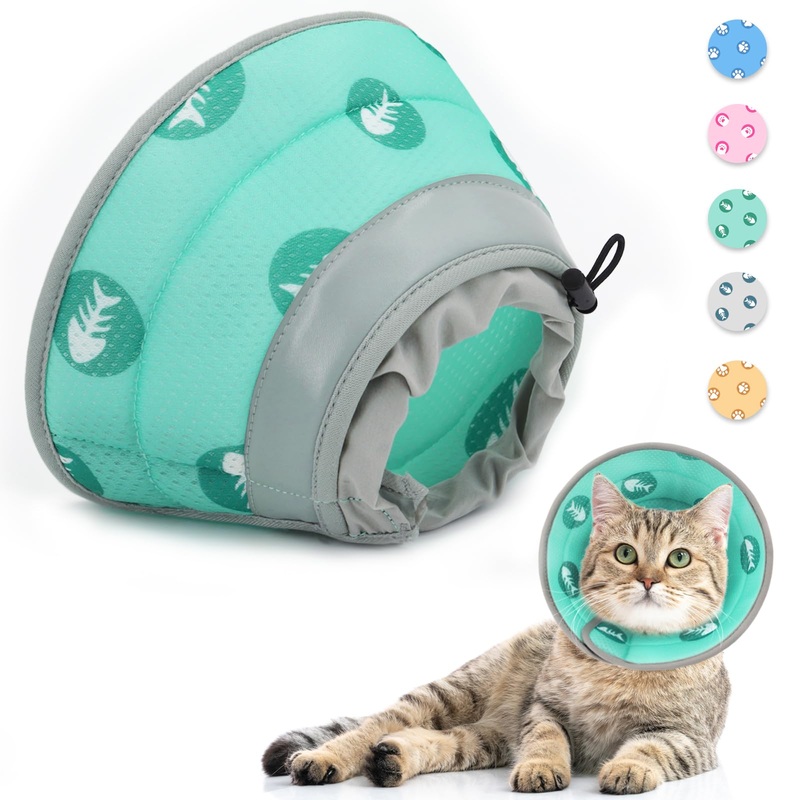 Supet Neck Brace Cat, Adjustable Neck Brace Cat Collar, Recovery Collar Soft Collar Cone After Surgery and Injuries for Puppies, Small Dogs and Cats (Green, S) S (Neck: 14-23cm) Green