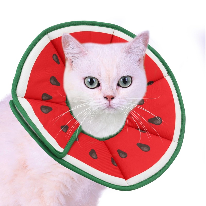 Supet Neck Brace Cat, Adjustable Neck Brace Cat Collar, Recovery Collar Soft Collar Cone After Surgery and Injuries S (Neck: 14-23cm) Watermelon