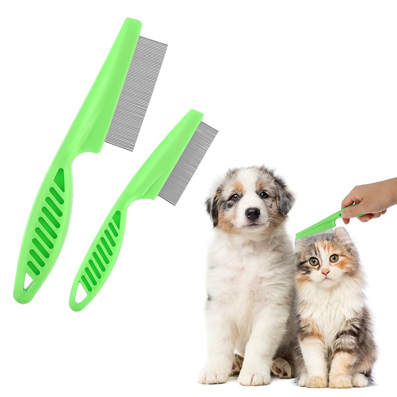 TIESOME Pet Hair Comb Tear Stain Removal, 2 Pack Multifunctional Combs for Pets Grooming Kit 2 in 1 Dog Combs Stainless Steel Comb Massage Comb Double Sided Comb (Green) Green