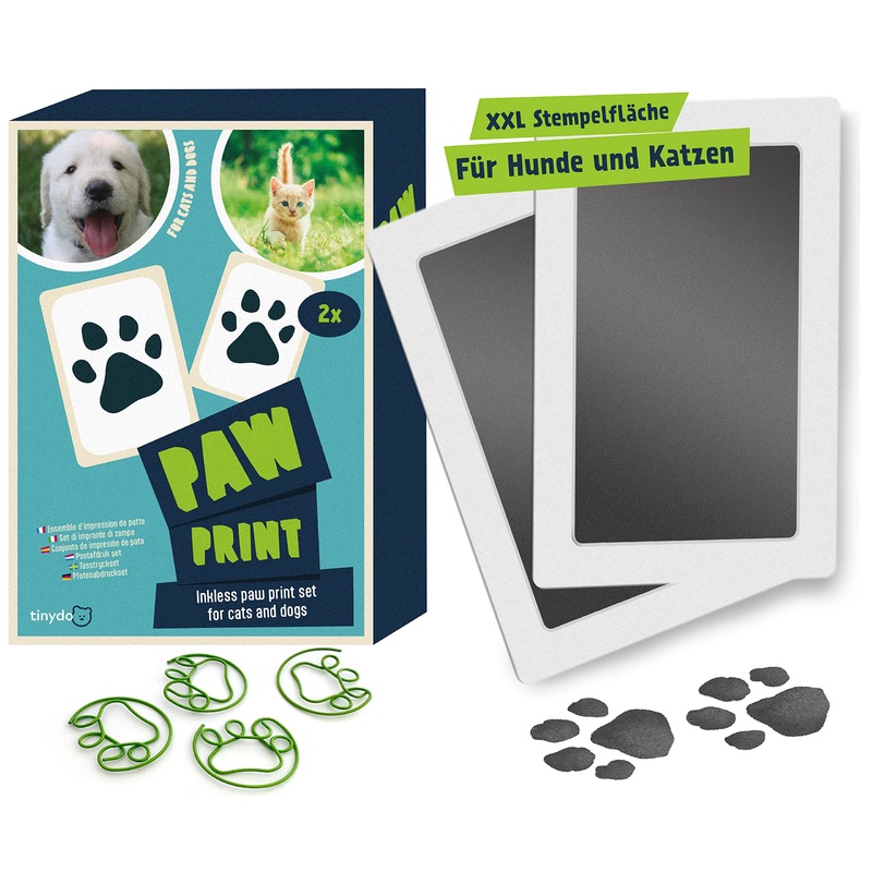 Tinydo Paw Print Stamp Set | Pack of 2 | For dogs and cats paws | Gift for pet owners | Ink pad (black) without contact with the color black