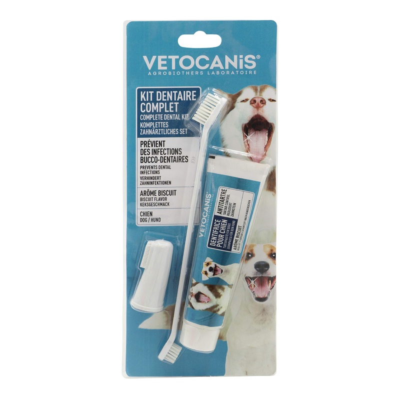 Vetocanis Bio00068 Dental Care Set for Dogs, with Toothbrush, Toothpaste and Massage Brush, Biscuit Flavor, 1 Piece (Pack of 1)