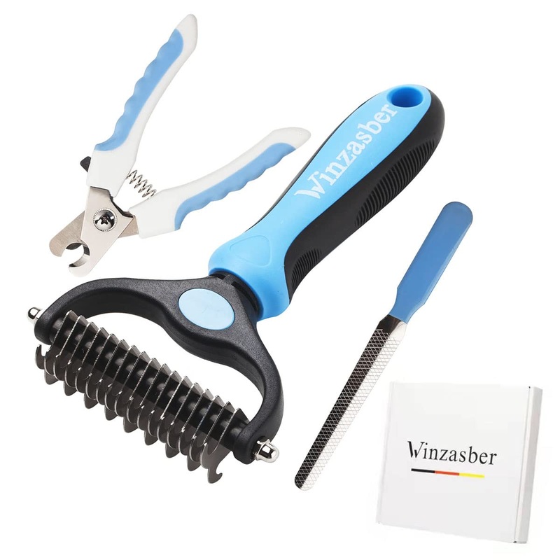 Winzasber Dog Brush Long Hair – Cat Brush Short Hair, Cat Brush & Undercoat Brush Dog and Cats, with Claw Scissors Cats | Blue (3 piece set) 3 piece set