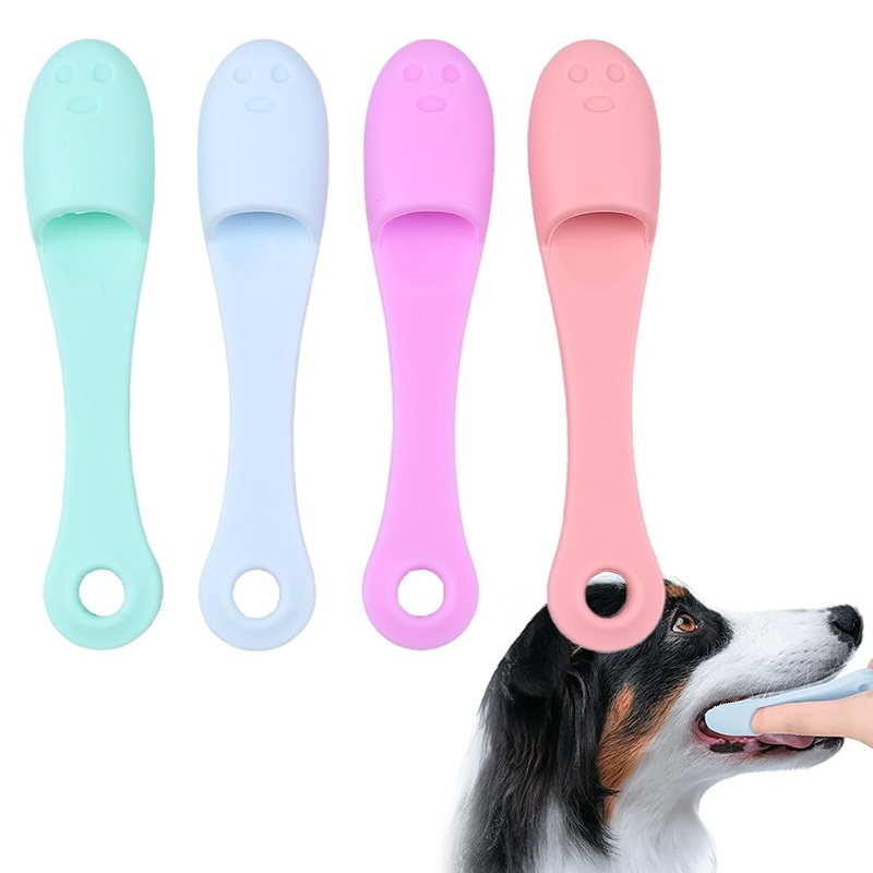 WRIRKN Pack of 4 dog toothbrushes, silica gel toothbrush, dog toothbrush for small dogs, toothbrush for dogs, finger toothbrush