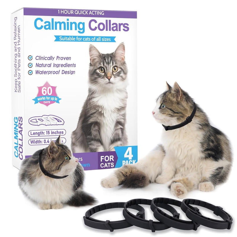 4-Pack Cat Calming Collars, Natural Scent, Adjustable Size, Suitable for Kittens to Large Cats, Stress Relief and Calming Products for Cats to Relax Black