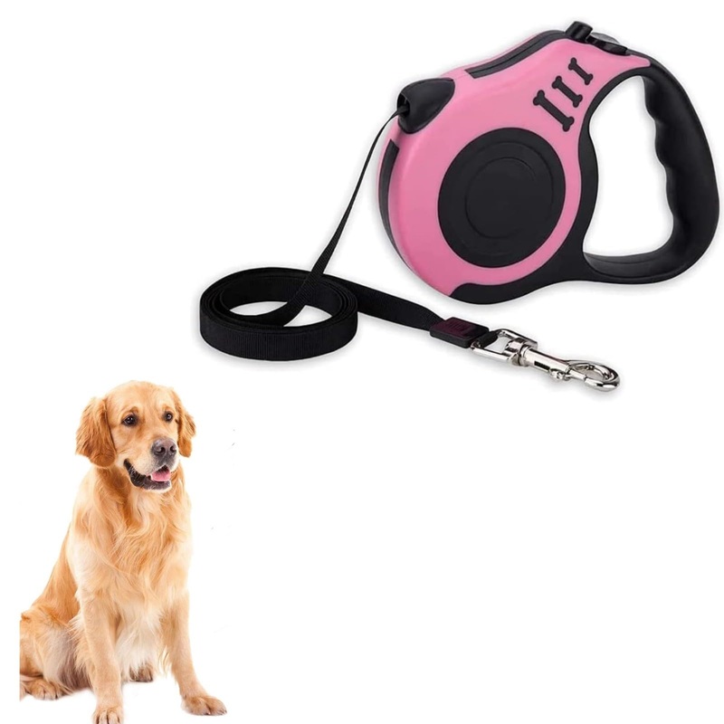 Automatic Dog Leash Kitten Retractable Leash Small Animals Long Dog Leash Retractable Leashes for Dogs Non-Slip Soft Rubber Handle Tangle-Free Extendable Dog Leash 5M for Small Medium Dogs Pink