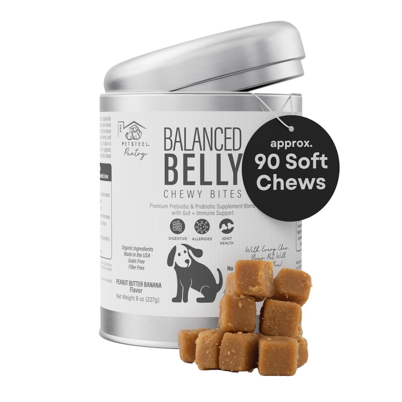 Balanced Belly Probiotics for Dogs  Digestive Health Chews with Prebiotics, Allergy & Joint Support  Probiotic Dog Supplement for Gut Health, Diarrhea Relief, and Itchy Skin  90 Soft Chews