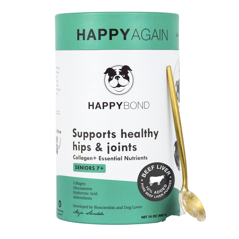 Collagen Supplement for Dogs with Beef Liver – Hip and Joint Care for Senior Dogs – Functional Topper with Added Glucosamine and Hyaluronic Acid – by Holi and Happy Bond