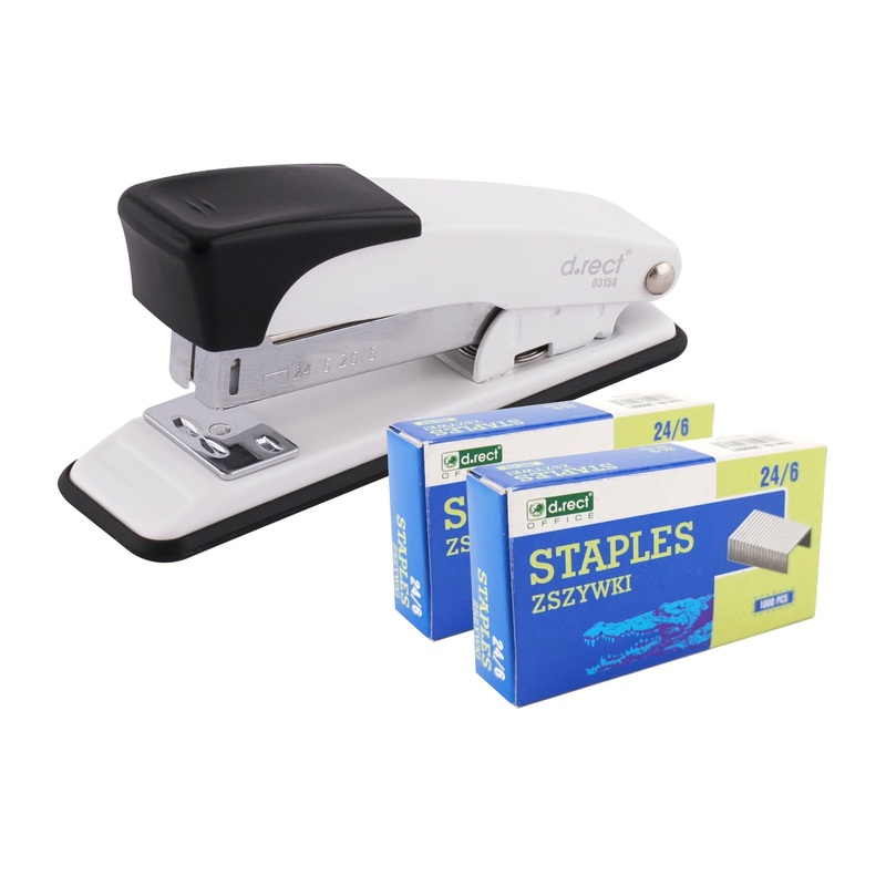 D.RECT 315A metal stapler with 2,000 staples, high-performance stapler, office stapler, industrial stapler, table stapler, stapler 30 sheets, stapler for office, stapler for the desk, white white with staples
