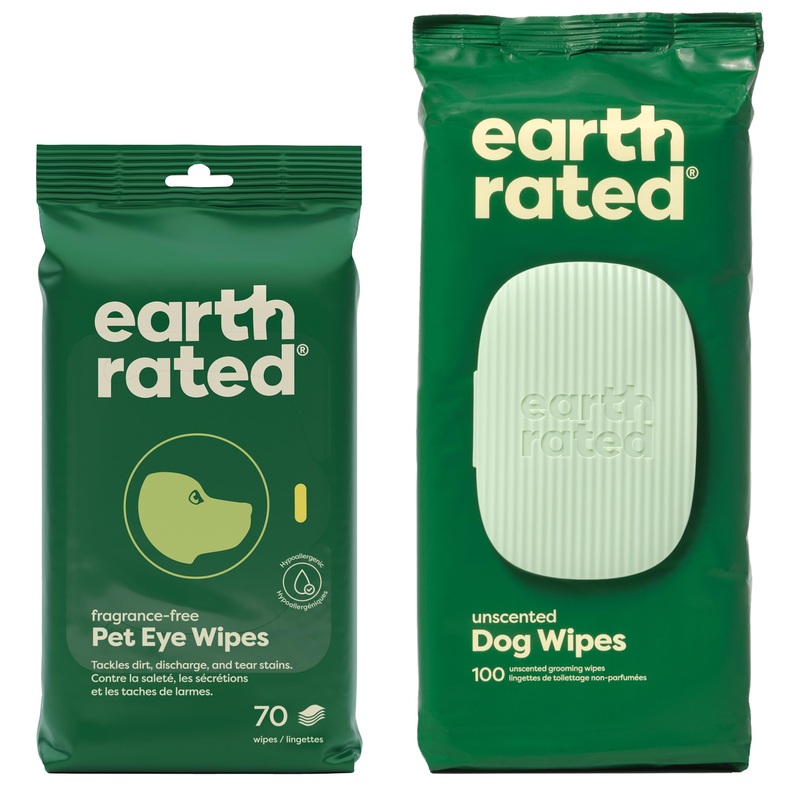 Earth Rated Ear Wipes & Grooming Wipes Bundle – Includes 70 Fragrance-Free Pet Ear Wipes and 100 Unscented Grooming Wipes.