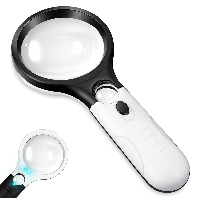 Magnifying glass with light, 10X 30X reading magnifying glass, handheld magnifying glass with double lens for the elderly for reading, gifts for parents and children