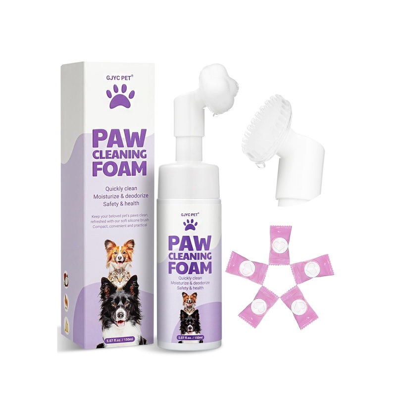 No-Rinse Paw Cleaner Foam-Waterless Paw Cleaner with Enhanced Silicone Scrubber| Natural Plant-Based Magic Foam | No-Rinse Shampoo + 5 Microfiber Compressed Towels Included for Dogs & Cats 5.07 Fl Oz