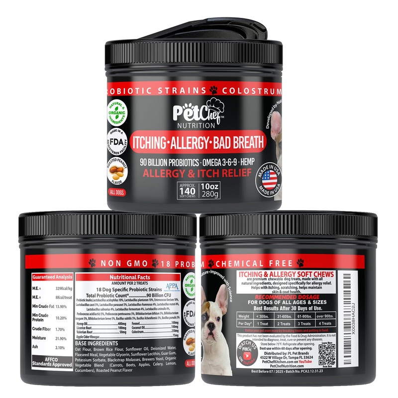 Pet Chef Allergy Defender – Natural Dog Allergy Relief Chews – Effective Medicine for Dog Allergies, Environment and Household Irritant Prevention – Safe & Strong Allergy Supplements for Dogs Peanut Butter