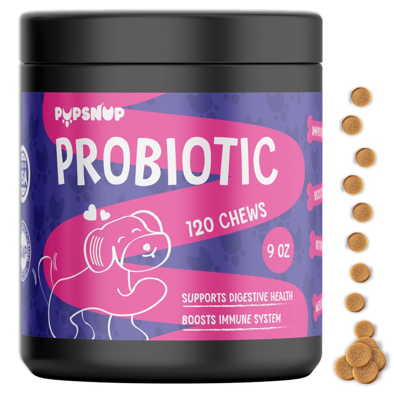 PupSnup- Probiotics for Dogs- Support Gut Health, Digestive Health and Boosts Immune System- Pumpkin and Papaya Powder- 120 Soft Chews- Made in USA