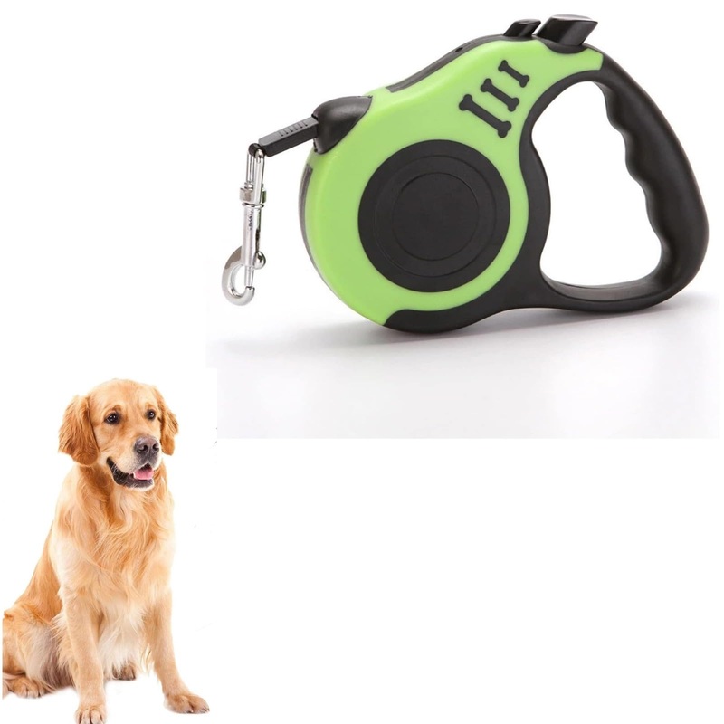 Retractable dog leash, extendable dog leash, dog leash for dogs, 5 m, long dog leash, retractable leash for dogs, non-slip soft rubber handle, tangle-free extendable for small medium dogs-green