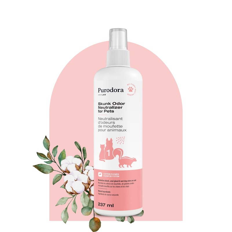 Skunk Odor Neutralizer Spray for Dogs & Cats (Step 1 of 2) | All-Natural, Organic, and Non Irritant Odor Neutralizer for No-Rinse Grooming (250ml, 8oz  Apple & Cotton Scent) Step 1 8 Oz