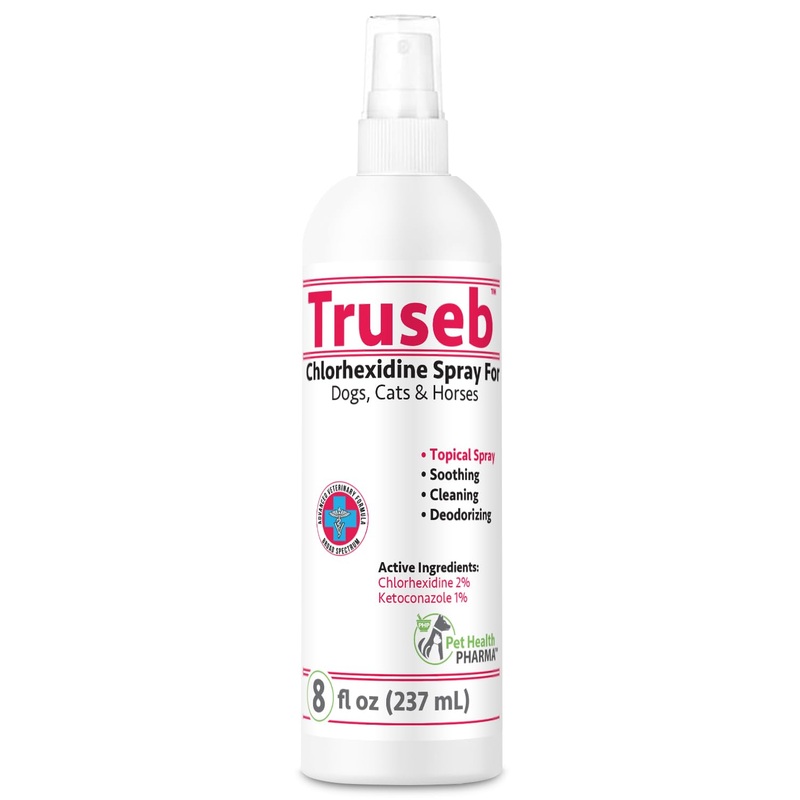 Truseb All Natural Chlorhexidine Spray Topical Ketoconazole and Chlorhexidine Spray for Dogs, Cats & Horses with Aloe Vera (USA) (Ketoconazole & Chlorhexidine Spray, 8 oz)
