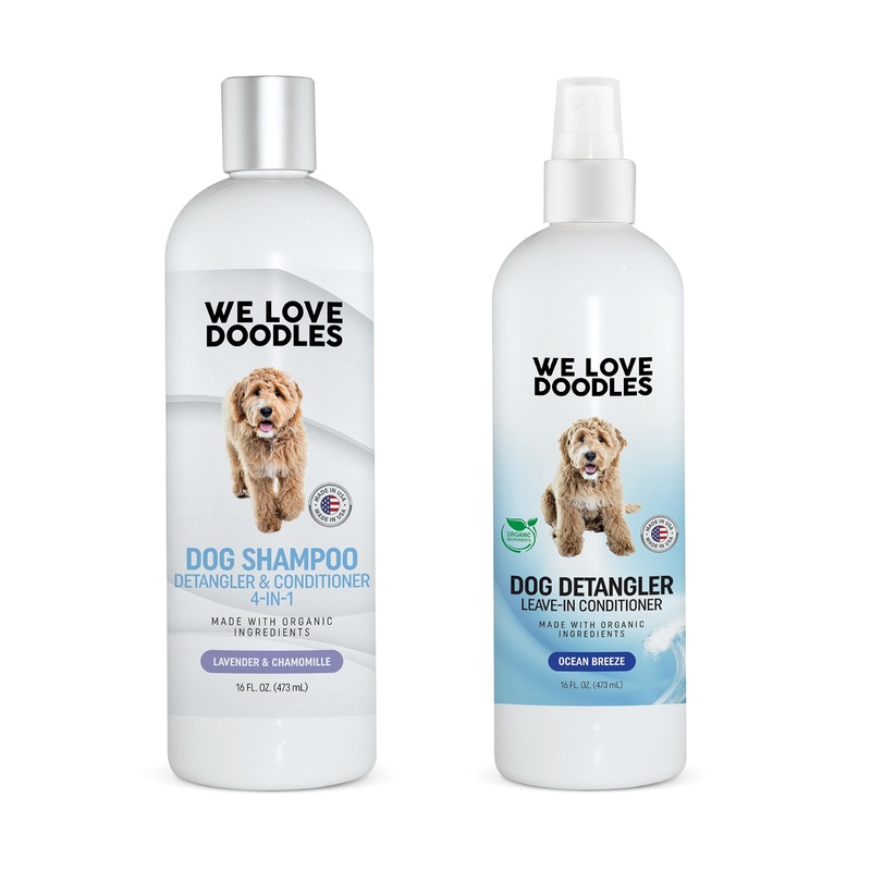 We Love Doodles 4-in-1 Lavender Shampoo & Dog Detangler Spray ((Ocean Breeze) Bundle – Shampoo, Conditioner, and Detangler & Detangler Spray Kit – Grooming & Tangle Remover – Made in USA