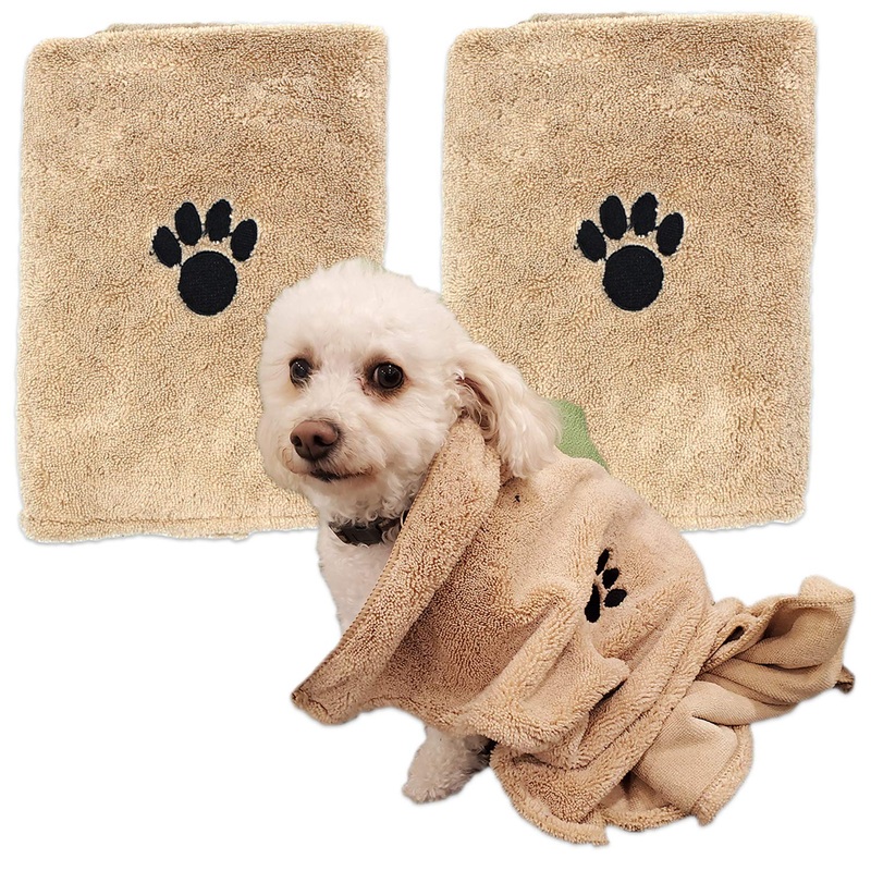 Zelica Dog Bath Drying Towels | Super Absorbent Shower Towels for Small Pet Dogs | Cute Light Brown Dog Towel | 34 x 25 (2 Pack)