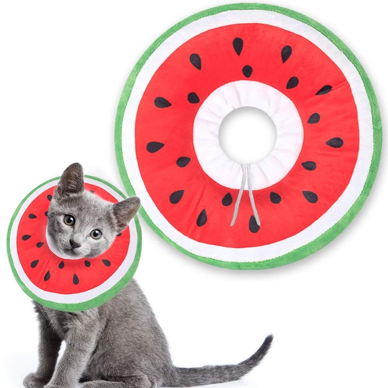 Adjustable Cat Collar, Comfortable E-Collar, Soft Cat Protective Collar Wound Healing Protective Cone Anti Bite Safety Protective Collar for Pets Cats Dogs Puppies Kittens Watermelon