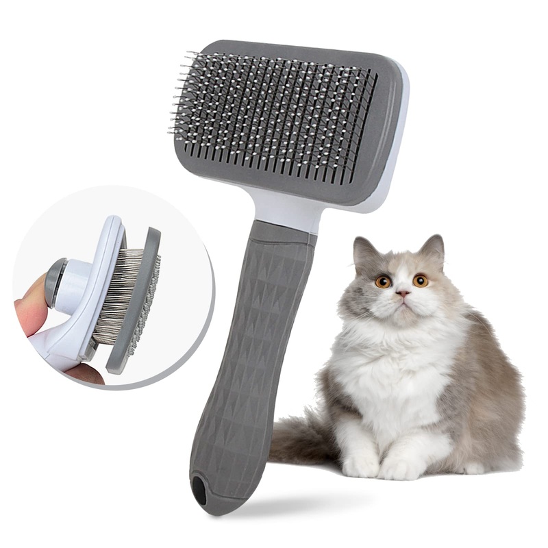 Alfresco Cat Brush & Dog Brush – Self-cleaning slicker brush for grooming and hair loss, perfect for long or short-haired cats and dogs, with one-touch cleaning function gray