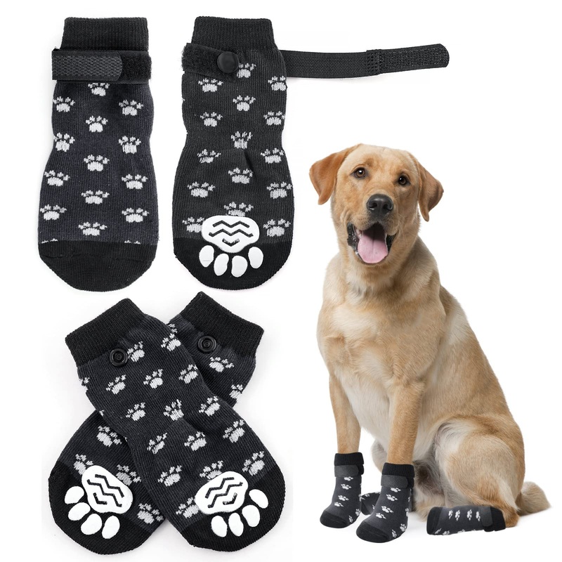 Anti Slip Paw Protectors Dog Socks, Double Side Non-Slip Dog Socks with Adjustable Straps, Traction Control for Indoor Wooden Floor (B, S) B