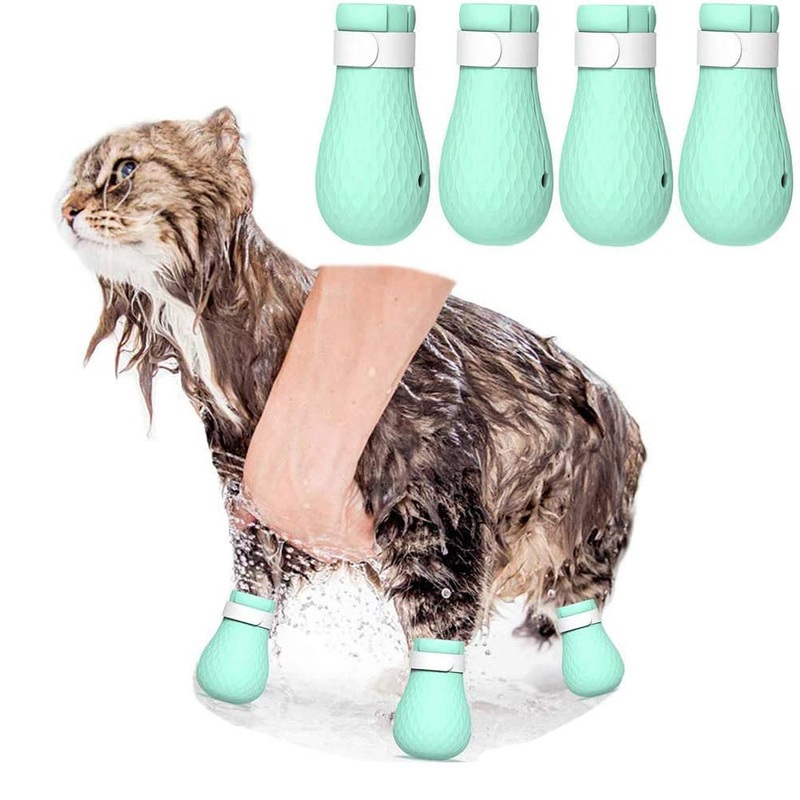 ASOCEA 4PCS Anti-Scratch Cat Foot Shoes Silicone Pet Grooming Scratching Adjustable Cat Paw Protector Shoes for Home Bathing Shaving