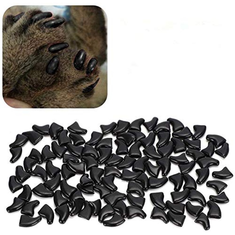 Atyhao Cat Nail Caps, 100 Pieces Soft Cat Nail Protectors with Glue for Cats Kitten Safe Anti Scratch(Black XS)